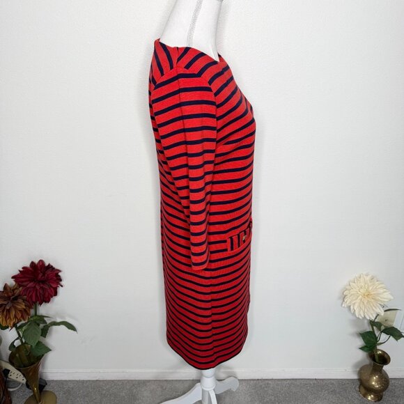 Dalia Orange & Navy Striped Dress Office Career Professional Cocktail Party - Picture 2 of 6